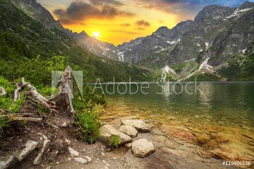 Picture of Eye of the Sea lake in Tatra mountains at sunset Poland
